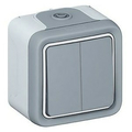 Переключатель двухклавишный открытой установки 10А, IP55 серый Plexo 55 069715 Legrand