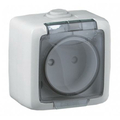 Розетка однопостовая без заземления открытой установки белая "ALFA IP44" РА16-201 Hegel