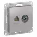 Розетка TV+RJ45 телевизионная + компьютерная Atlasdesign скрытой установки cat. 5Е алюминий ATN000389 Schneider Electric Розетка TV+RJ45 телевизионная + компьютерная Atlasdesign скрытой установки cat. 5Е алюминий ATN000389 Schneider Electric