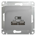 Розетка 2 USB GLOSSA скрытой установки A+A, 5B/2,1A, 2 х 5B/1,05А механизм алюминий GSL000333 Schneider Electric Розетка 2 USB GLOSSA скрытой установки A+A, 5B/2,1A, 2 х 5B/1,05А механизм алюминий GSL000333 Schneider Electric