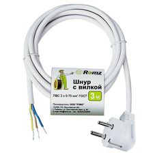 Сетевой шнур с вилкой 3x0,75 3 м. 6 А, белый