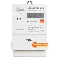 Счетчик электроэнергии однофазный многотарифный (2 тарифа) НЕВА МТ 112 AS-O 5(60)A 220В оптопорт DIN/3 винта ЖКИ Тайпит