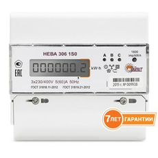 Счетчик электроэнергии трехфазный однотарифный НЕВА 306 1SO 5-60А 3*230/400 V DIN ЖКИ Тайпит