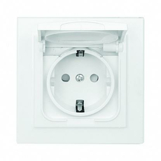 Розетка одинарная Минск скрытой установки IP44 с заземлением со шторками 16А с крышкой в сборе белый ERR16-029-100-44 EKF