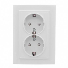 Розетка двойная Минск скрытой установки с заземлением со шторками 16А в сборе белый Basic ERR16-128-100 EKF