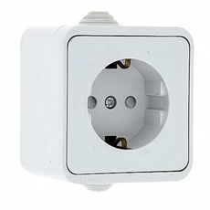 Розетка одноместная с заземлением с защитными шторками 16А белый IP44 (EKR16-028-10-440) EKF Прага