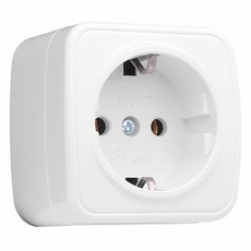 Розетка одинарная Минск открытой установки с заземлением без шторок 16А в сборе белый EGR16-028-10 EKF