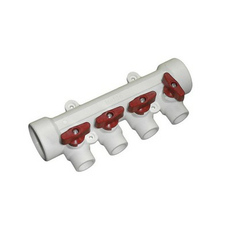 Коллектор PPR 32x20 4 выхода (красный бант) со спускником (белый) 80918 MeerPlast