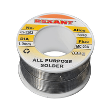 Припой с канифолью Rexant, 100 г, .1.0 мм, (олово 60%, свинец 40%), катушка, блистер