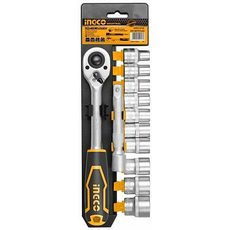 Набор головок 1/2" с трещоткой 12 шт, 10шт: 10, 11, 12, 13, 14, 15, 17, 19, 21, 24 INGCO INDUSTRIAL HKTS12122