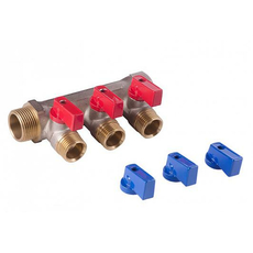 Коллектор Квартирный с отсекающими кранами, латунь ДУ20, НР-ВР 3/4", 2 контура НР 1/2" 8122 SANEXT