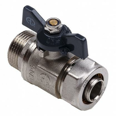 Кран шаровой латунный для МП труб 16х1/2" НР/обжим бабочка 00876 AQUALINK