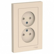 Розетка двойная Atlasdesign скрытой установки без заземления со шторками 16А в сборе бежевый ATN000222 Schneider Electric