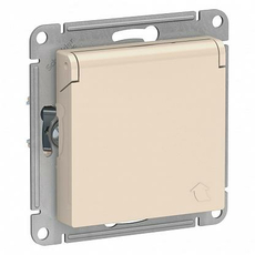 Розетка Atlasdesign скрытой установки с заземлением со шторками с крышкой 16А механизм бежевый ATN000246 Schneider Electric