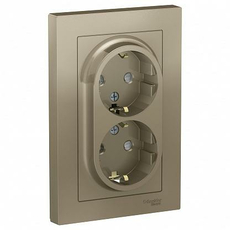 Розетка двойная Atlasdesign скрытой установки с заземлением со шторками 16А в сборе шампань ATN000526 Schneider Electric