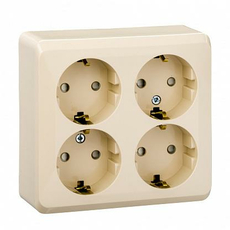 Розетка четырехместная ЭТЮД открытой установки с заземлением со шторками кремовый PA16-208K Schneider Electric