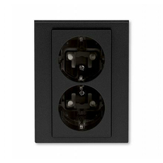 Розетка двойная Levit скрытой установки с заземлением со шторками 16А антрацит / дымчатый чёрный 2CHH223457C6063 ABB