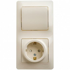 Блок GLOSSA скрытой установки Выключатель одноклавишный + Розетка с заземлением со шторками в сборе бежевый GSL000270 Schneider Electric