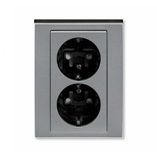 Розетка двойная Levit скрытой установки с заземлением со шторками 16А сталь / дымчатый чёрный 2CHH223457C6069 ABB