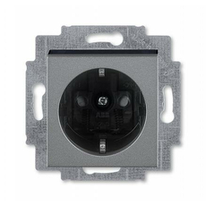 Розетка Levit скрытой установки с заземлением со шторками 16А сталь / дымчатый чёрный 2CHH203457A6069 ABB