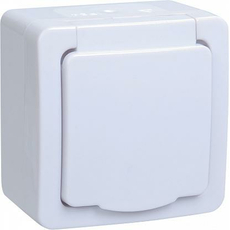 Розетка одноместная с заземлением открытой установки ГЕРМЕС PLUS РСб20-3-ГПБб IP54 (белый крышка) (ERMP12-K01-16-54-EC) IEK