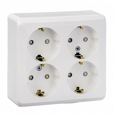Розетка четырехместная ЭТЮД открытой установки с заземлением со шторками белый PA16-208B Schneider Electric