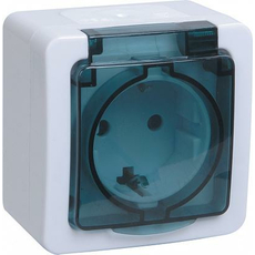 Розетка одноместная с заземлением открытой установки ГЕРМЕС PLUS РСб20-3-ГПБд IP54 (дымчатая крышка) (ERMP12-K03-16-54-EC) IEK
