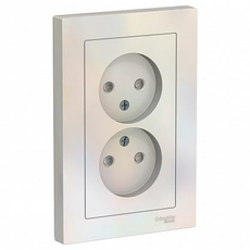 Розетка двойная Atlasdesign скрытой установки без заземления со шторками 16А в сборе жемчуг ATN000422 Schneider Electric