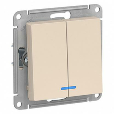 Выключатель двухклавишный Atlasdesign скрытой установки 10А с подсветкой (сх.5а) механизм бежевый ATN000253 Schneider Electric