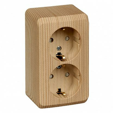 Розетка двойная ЭТЮД открытой установки с заземлением со шторками сосна PA16-008d/ PA16-008D Schneider Electric