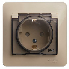 Розетка одинарная GLOSSA скрытой установки IP44 с заземлением со шторками 16А с крышкой в сборе бежевый GSL000248 Schneider Electric