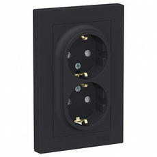 Розетка двойная Atlasdesign скрытой установки с заземлением со шторками 16А в сборе карбон ATN001026 Schneider Electric