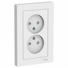 Розетка двойная Atlasdesign скрытой установки без заземления со шторками 16А в сборе белый ATN000122 Schneider Electric