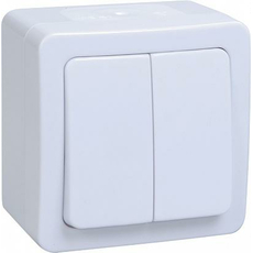Выключатель двухклавишный ГЕРМЕС PLUS открытой установки ВС20-2-0-ГПБ IP54 (клавиши: белый) (EVMP20-K01-10-54-EC) IEK