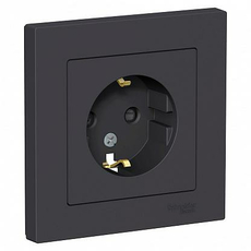 Розетка Atlasdesign скрытой установки с заземлением со шторками 16А в сборе карбон ATN001044 Schneider Electric