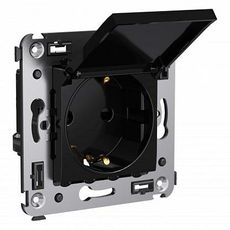 Розетка в стену Avanti скрытой установки IP41 2P+E с заземлением со шторками 16А с крышкой Черный квадрат 4402013 DKC