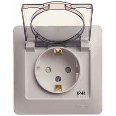Розетка одинарная GLOSSA скрытой установки IP44 с заземлением со шторками 16А с крышкой в сборе белый GSL000148 Schneider Electric