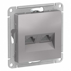 Розетка двойная Atlasdesign скрытой установки компьютерная RJ45+RJ45, cat. 5E механизм алюминий ATN000385 Schneider Electric
