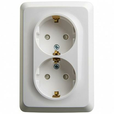 Розетка двойная ЭТЮД открытой установки угловая с заземлением со шторками белый PA16-108B Schneider Electric