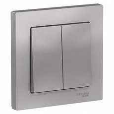 Выключатель двухклавишный Atlasdesign скрытой установки 10А (сх.5) в сборе алюминий ATN000352 Schneider Electric