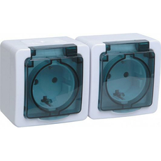 Розетка двухместная с заземлением открытой установки ГЕРМЕС PLUS РСб22-3-ГПБд IP54 (дымчатая крышка) (ERMP22-K03-16-54-EC) IEK