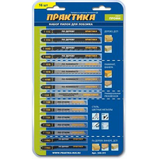 Набор пилок для лобзика универсальный, 8 типов, 16 шт, блистер ПРАКТИКА 244-391