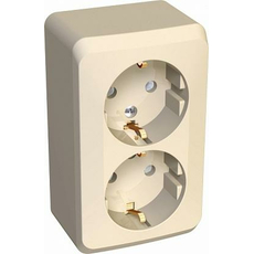 Розетка двойная ЭТЮД открытой установки с заземлением со шторками кремовый PA16-008K Schneider Electric