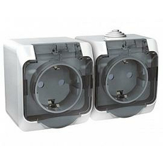 Блок розеток ЭТЮД открытой установки с заземлением со шторками с крышками IP44 белый PA16-244B Schneider Electric