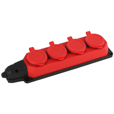 Колодка каучуковая с заземлением 4 гнезда красная 16A K-4e-RED-IP44 Б0044553 ЭРА