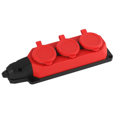 Колодка каучуковая с заземлением 3 гнезда красная 16A K-3e-RED-IP44 Б0044552 ЭРА