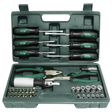 Набор инструмента 45 шт (пассатижи, отвертки, биты), пластиковый чемодан FIT 65143