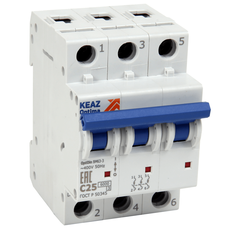 Выключатель автоматический модульный BM63 OptiDin 2А 3П трехполюсный C 6кА 260795 КЭАЗ