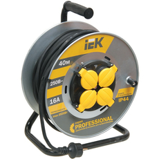 Удлинитель 40 метров УК40 на металлической катушке с термозащитой, 4 гнезда, 2Р+РЕ, КГ 3х1,5мм2 IP44, WKP16-16-04-40-44 IEK