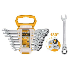 Набор комбинированных шарнирных ключей с трещоткой 8-19 мм 8 предметов INGCO INDUSTRIAL HKSPAR1083